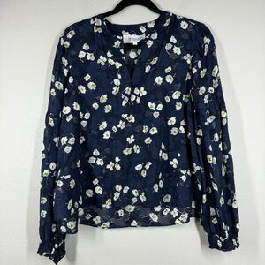 Derek Lam 10 Crosby Silk Floral Long Sleeve Blouse Navy Blue Daisy Women’s 8